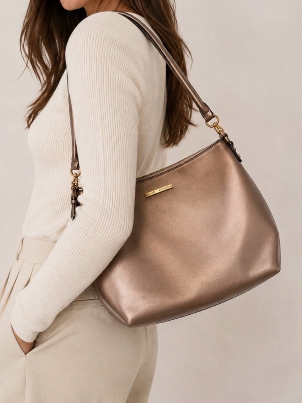 Poppy & Peonies Metallic Taupe Vegan Leather Shoulder Bag